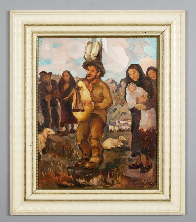 ALFREDO UBALDO GARGANI (1898-1947): ALFREDO UBALDO GARGANI (1898-1947) Zampognaro olio su tavoletta cm.38x48 f.to in b. a ds.