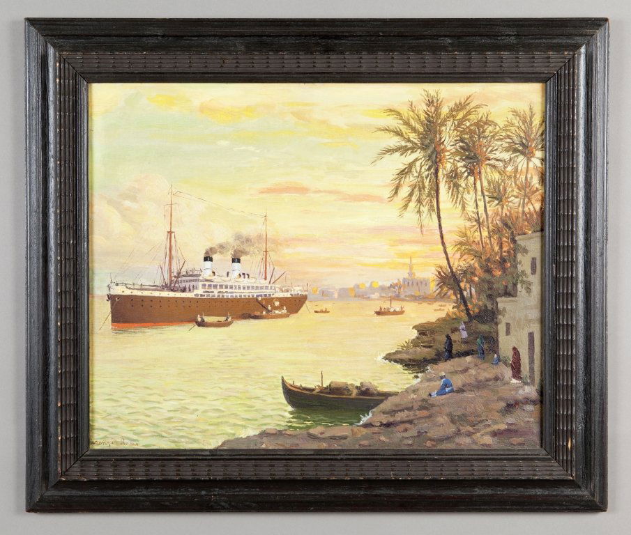 LAURENZIO LAURENZI (1878-1946) Nave italiana: LAURENZIO LAURENZI (1878-1946) Nave italiana in un porto orientale olio cm.60x50