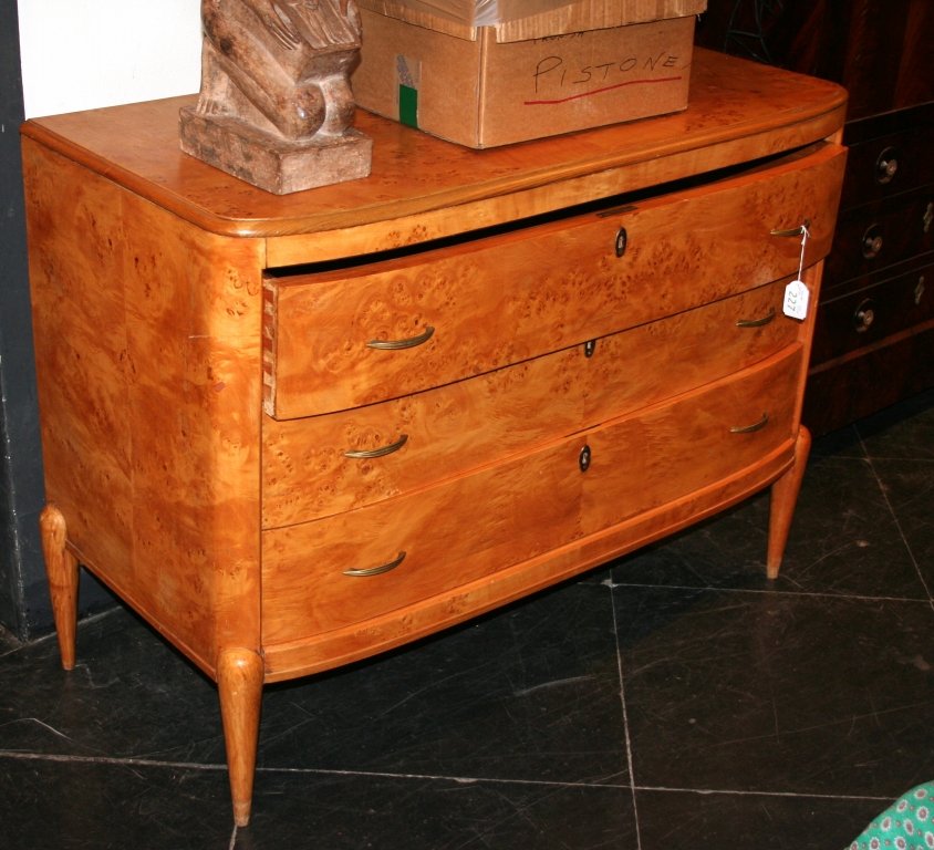 Comò in betulla a tre cassetti anni'50 cm: Comò in betulla a tre cassetti anni'50 cm 112x50 x h 83