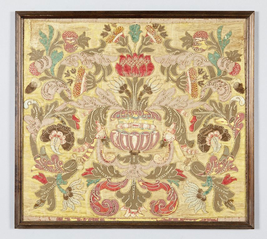 Ricamo genovese incorniciato sec. XVI cm.: Ricamo genovese incorniciato sec. XVI cm. 65x60