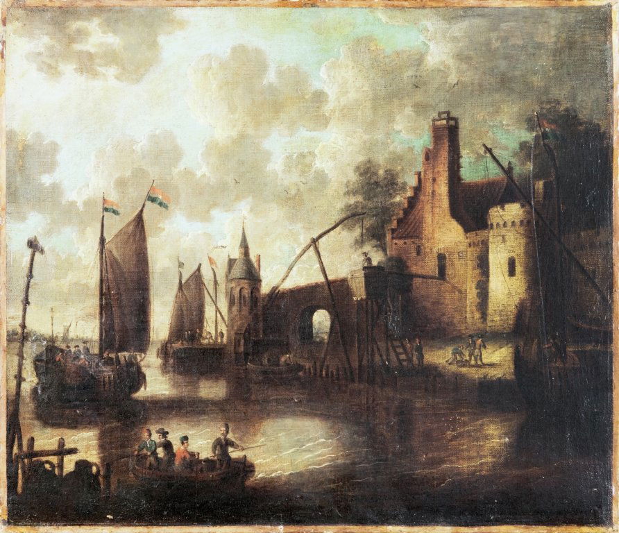 Scuola fiamminga sec. XVIII "Marina" olio cm.: Scuola fiamminga sec. XVIII "Marina" olio cm. 59x51