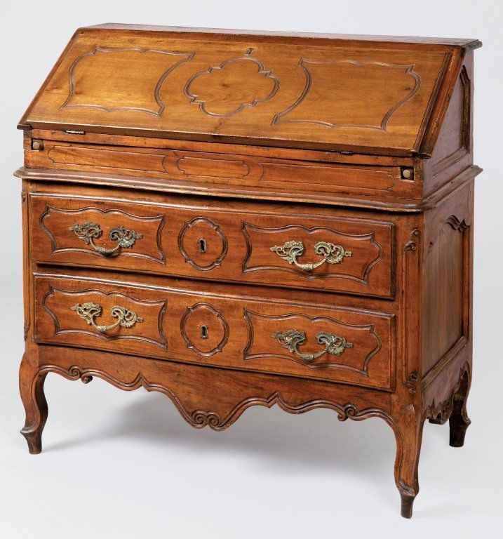 Ribaltina in noce a due cassetti sec.XVIII: Ribaltina in noce a due cassetti sec.XVIII cm. 100x50 h. 100, (piano della ribalta sostituito)