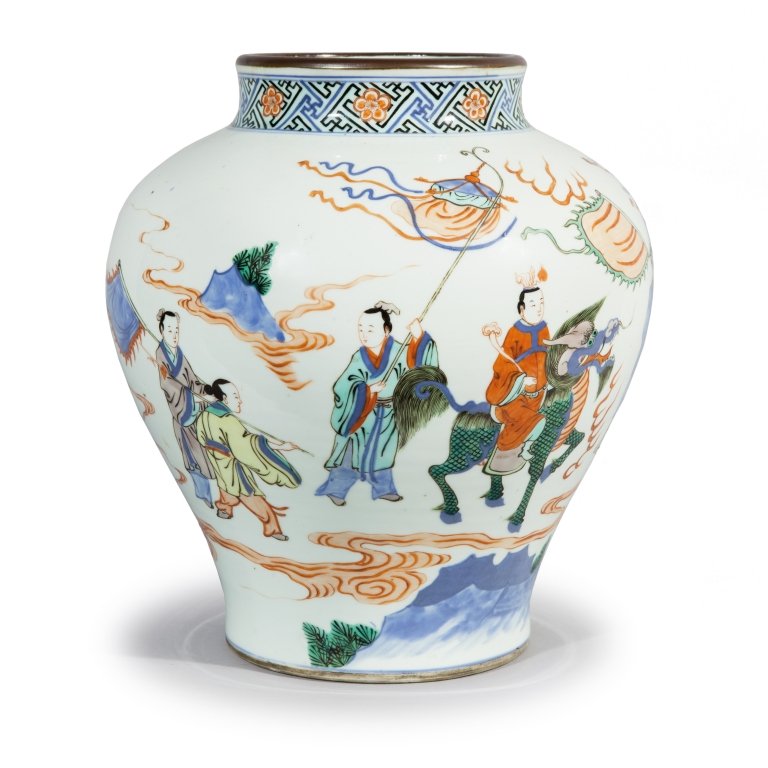 Vaso in porcellana famiglia Verde, senza: Vaso in porcellana famiglia Verde, senza coperchio, a motivi di bambini, Cina dinastia Qing h cm 27,5