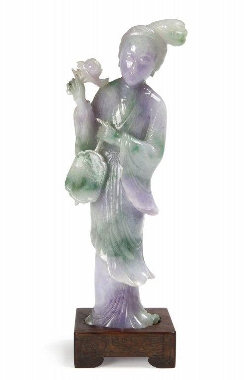 Scultura raffigurante fanciulla in giadeite: Scultura raffigurante fanciulla in giadeite lavanda con base h cm 21