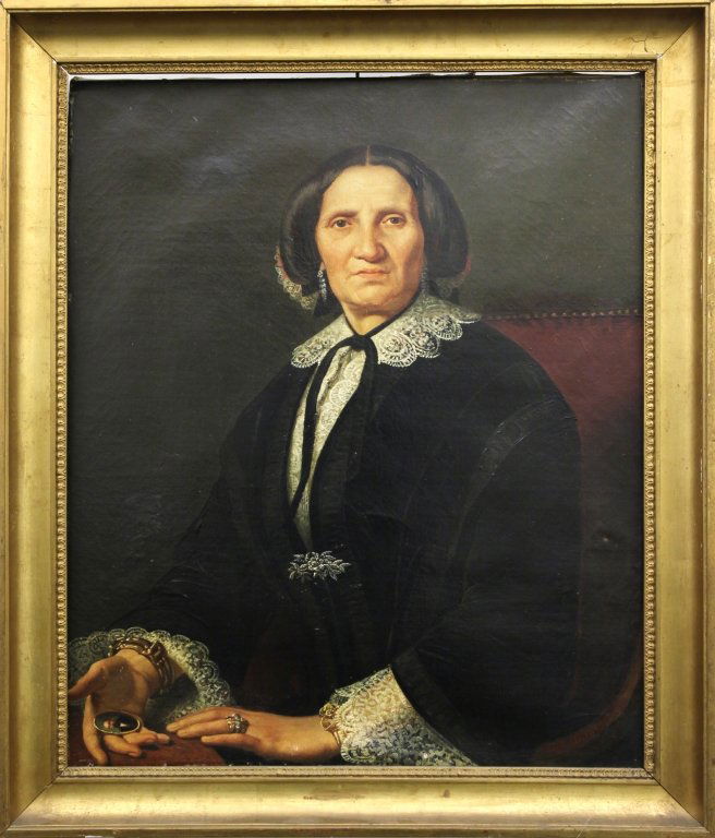 G.B.Berra Ritratto di signora con: G.B.Berra Ritratto di signora con miniatura olio cm.63x78 f.to in b. a ds. e d.to 1856