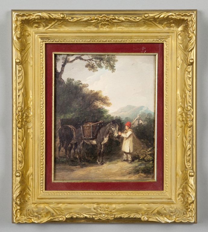 Scuola napoletana sec. XX Bambino con: Scuola napoletana sec. XX Bambino con asinello olio, f.to