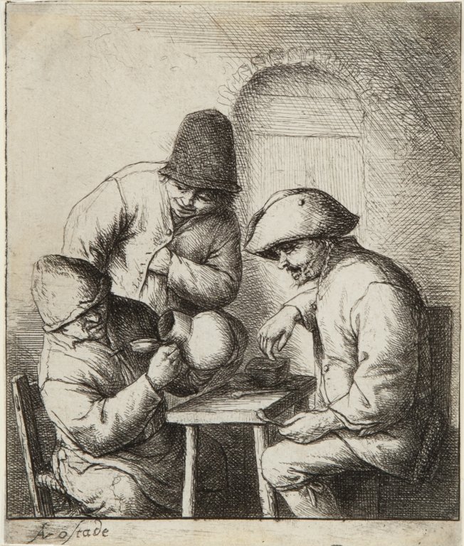 Adriaen Van Ostade (Lubecca 1610- Amsterdam: Adriaen Van Ostade (Lubecca 1610- Amsterdam 1685) "La brocca vuota" acquaforte mm 102x86.Stato IV/VIII.Filigrana giullare? Godefroy 15