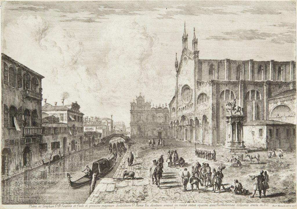 Michele Marieschi (Venezia 1710-1743) Il campo: Michele Marieschi (Venezia 1710-1743) Il campo SS.Giovanni e Paolo acquaforte mm 309x441 Stato I/IV Succi 8 Questa bella impressione nel primo stato è probabilmente una delle rare tavole pubblicate m