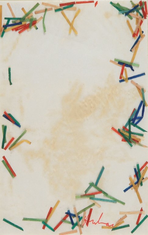 HANTAI SIMON (1922-2008) Dossier: HANTAI SIMON (1922-2008) Dossier 1968 collage e tecnica mista su carta cm 21x14 firmato in basso a destra etichetta galleria Katia, Genova Dossier 1968 collage and mixed media on paper 8,27x5,52 in si