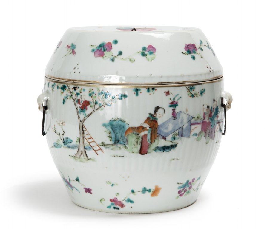 Portavivande con coperchio, Famiglia Rosa, Cina: Portavivande con coperchio, Famiglia Rosa, Cina sec. XIX h cm 20 diam cm 20