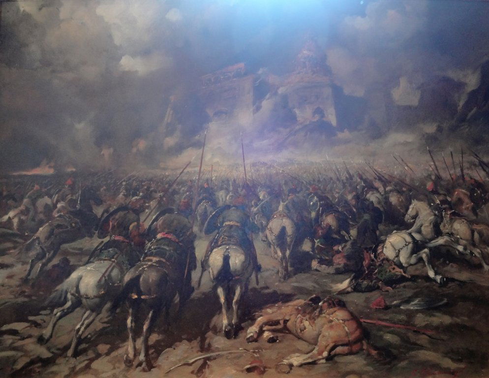 Giuseppe Chiacigh (Wadikavkaz 1899-Trieste 1967): Giuseppe Chiacigh (Wadikavkaz 1899-Trieste 1967) "Episodio storico russo" olio su faesite, f.to in b. a ds. cm. 99x75