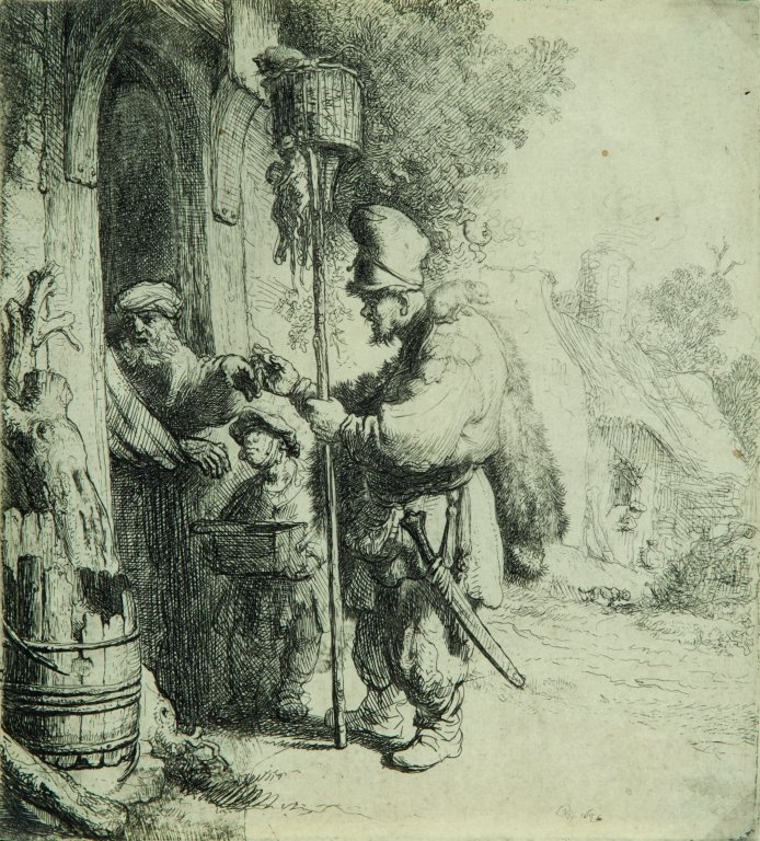 Harmensz Rembrandt van Rijn (Leida 1606-Amsterdam: Harmensz Rembrandt van Rijn (Leida 1606-Amsterdam 1669) "Il venditore di veleno per topi" acquaforte mm.144x95.Stato III/III B.H.H. B.B.