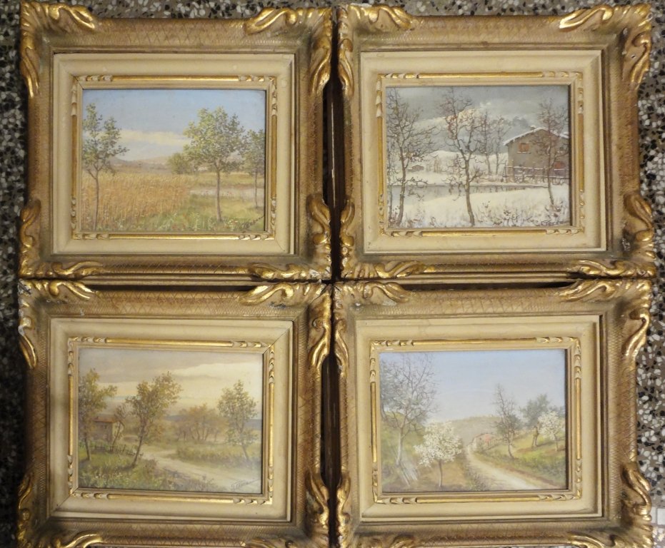 G.Cecconi Le quattro stagioni 4 olii su: G.Cecconi Le quattro stagioni 4 olii su cartone cm.24x18 f.ti in b. a ds.
