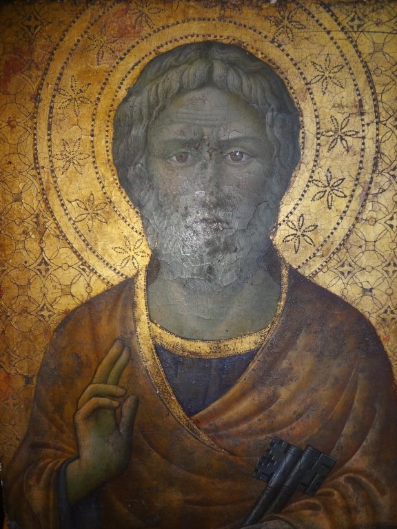 "San Pietro Benedicente" olio su tavola a fondo: "San Pietro Benedicente" olio su tavola a fondo oro sec.XVII cm. 38x42