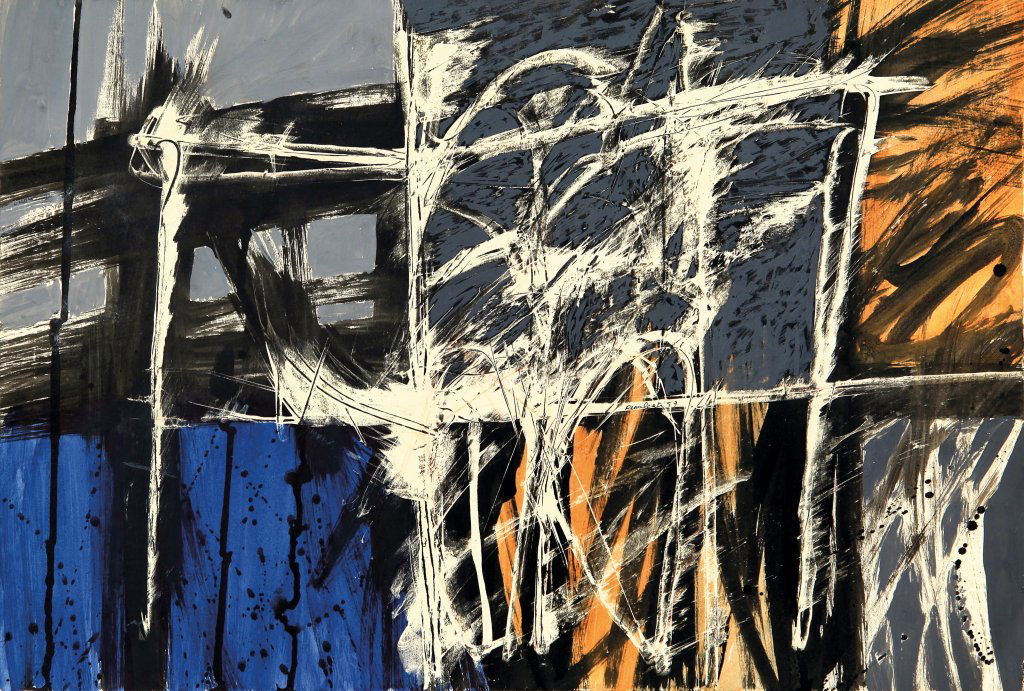 ANTONIO RECALCATI (1938-) Senza titolo: ANTONIO RECALCATI (1938-) Senza titolo 1959 tecnica mista su carta cm 33 x 48,5 firmato e datato in basso a destra firmato e datato sul retro provenienza: giÃ Collezione Gianni Bertini,Sestri Levan