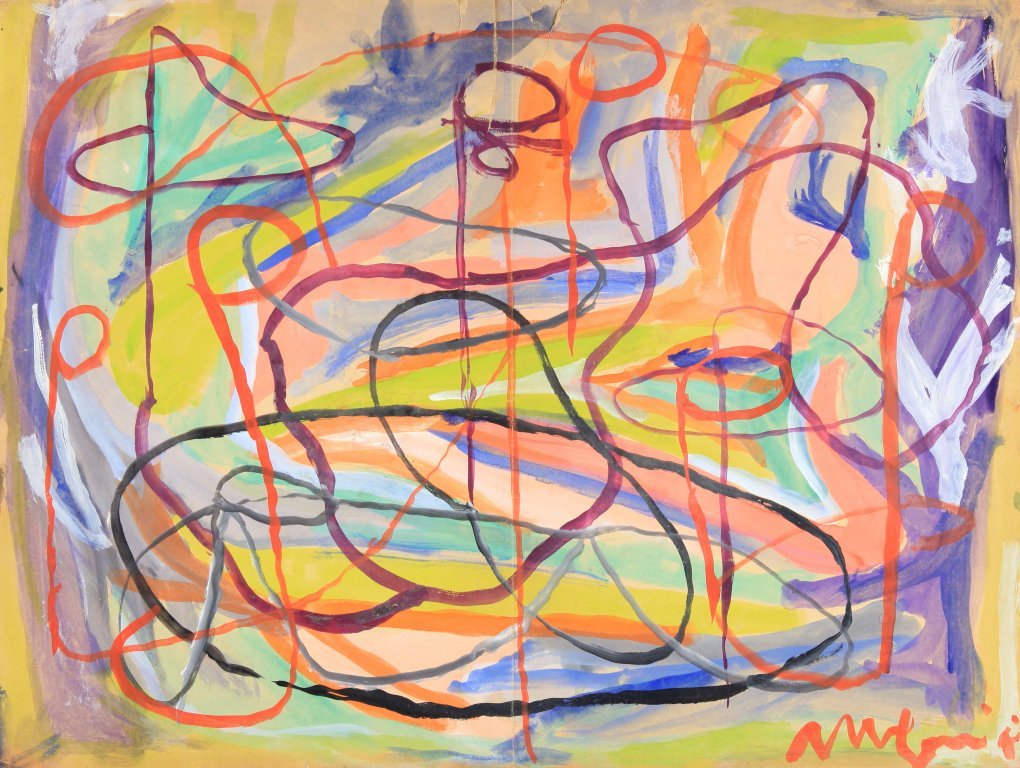 MINO GUERRINI (1927-1990) Senza: MINO GUERRINI (1927-1990) Senza titolo tempera su carta cm 50 x 66 firmato in basso a destra provenienza: Collezione Gianni Bertini, Sestri Levante (Ge) Untitled tempera on paper 19,7 x 26 in signed l