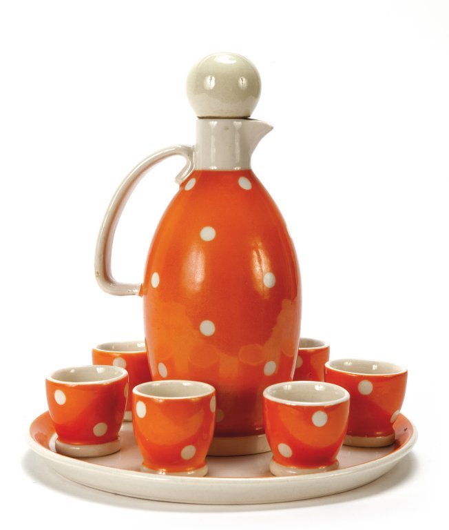 ROMETTI un servizio da liquore, anni Â’50.: ROMETTI un servizio da liquore, anni Â’50. Marcato Â“ceramiche rometti umbertide 289Â”. Altezza bottiglia cm 21, diametro vassoio cm 20.