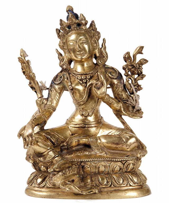 Scultura in bronzo dorato raffigurante Tara, Cina: Scultura in bronzo dorato raffigurante Tara, Cina h cm 16