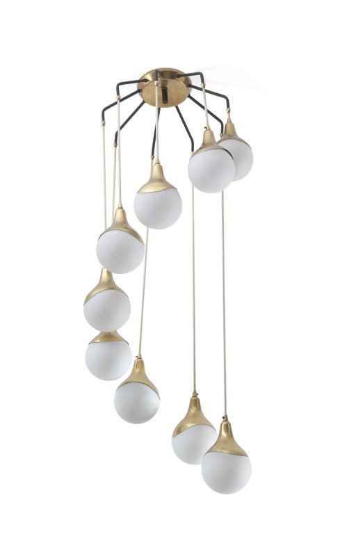 STILNOVO Un lampadario, anni '50.  Ottone, (1 of 1)