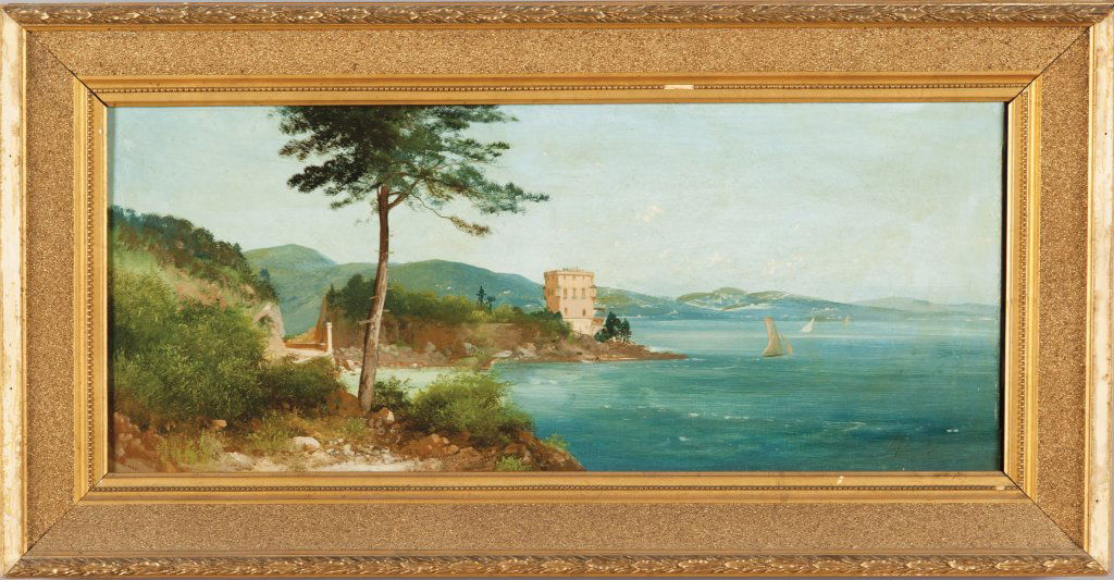 HENRY MARKO' (1855-1921) Castello di: HENRY MARKO' (1855-1921) Castello di Paraggi olio cm.70x29 f.to in b. a ds.