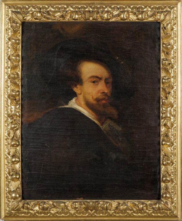 "Autoritratto" olio, cornice antica in legno (1 of 1)