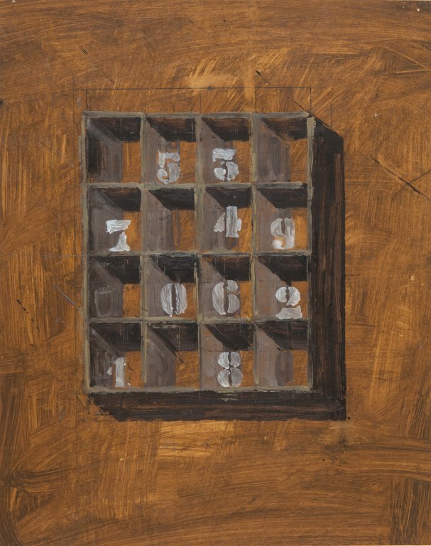 MARCO TIRELLI (1956-) Casellario 1987 olio: MARCO TIRELLI (1956-) Casellario 1987 olio su carta cm 44x35 firmato e datato sul retro Casellario 1987 oil on paper 17,3x13,7 in signed and dated on the reverse