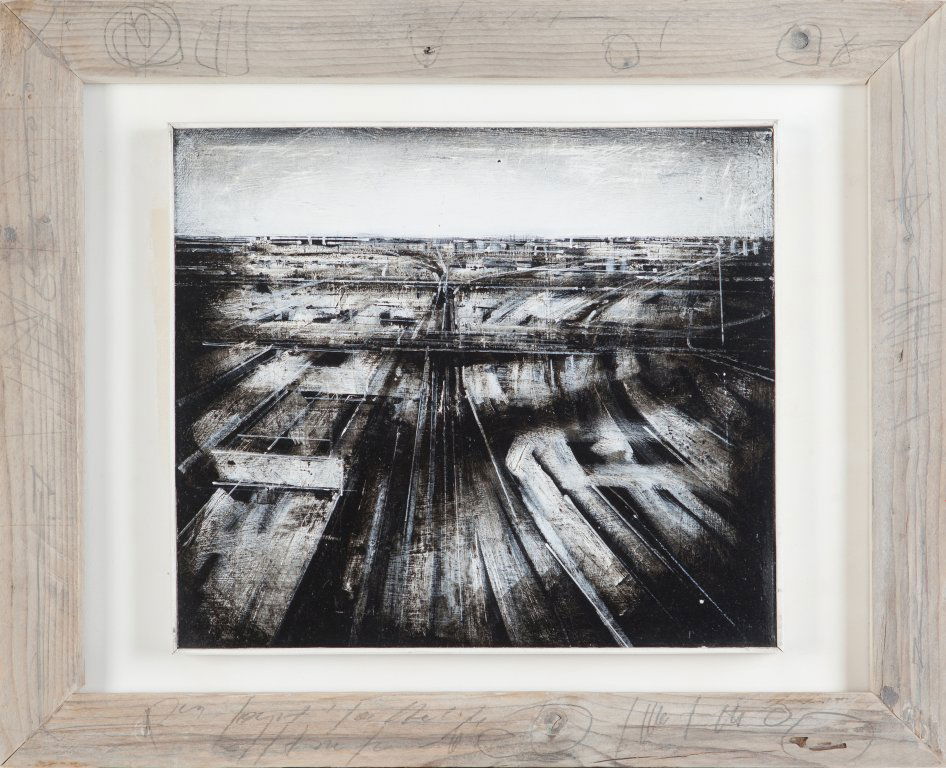 JONATHAN GUAITAMACCHI (1961-) Suburbia: JONATHAN GUAITAMACCHI (1961-) Suburbia 2014 olio su carta su tavola cm 35x40 firmato, datato e titolato sul retro dedicato sulla cornice Suburbia 2014 oil on paper 13,7x15,7 in signed, dated and title