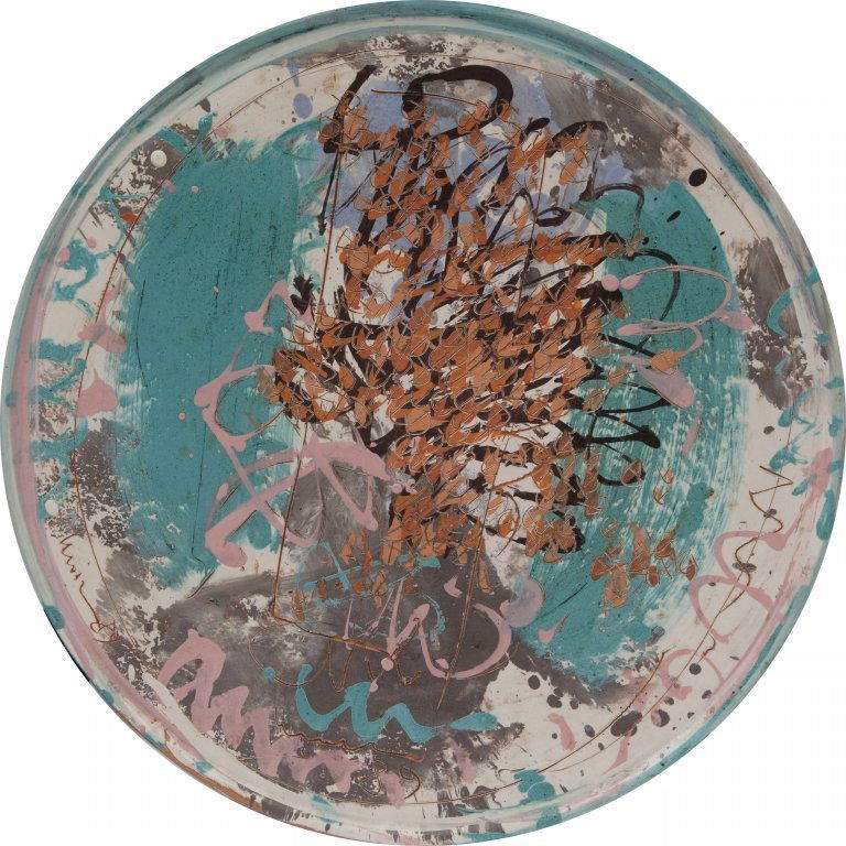 GIORGIO MOISO (1942-) Senza titolo: GIORGIO MOISO (1942-) Senza titolo 1989 ceramica diam cm 41 firmato e datato in basso a sinistra Untitled 1989 ceramic diam 16,1 in signed and dated lower left