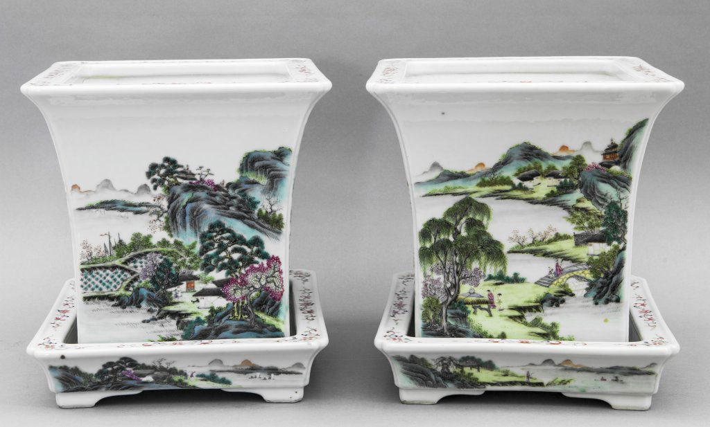 Coppia di cachepot di forma quadrata Cina cm. (1 of 2)