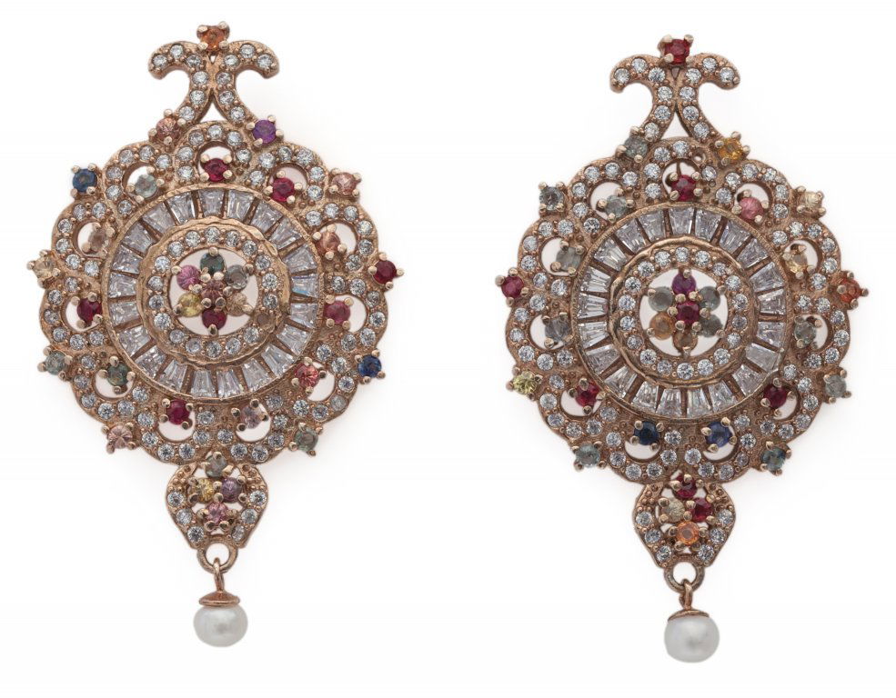 Orecchini in argento dorato, pietre di colore e (1 of 1)