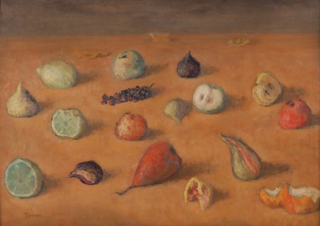 FIORENZO TOMEA (1910-1960) Natura Morta: FIORENZO TOMEA (1910-1960) Natura Morta 1940 olio su tavola cm 40,5x55,5 firmato in basso a sinistra firmato, datato e titolato sul retro provenienza: Collezione Claudio Tridenti Pozzi, Milano Natura