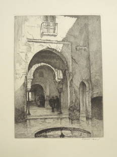 Louis Orr Etching: Entrance to the Mosque, Alhambra - 13" x 9 3/4"