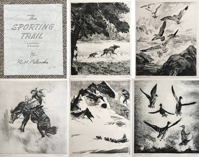 Set of 5 Drypoints by Reinhold H. Palenske: The Sporting Trail a collection of (5) drypoints - 16 x 12 1/4"