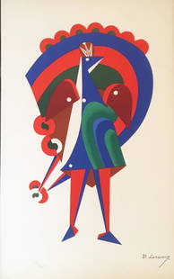 Mikhail Larionov Lithograph: Costume design for a Peacock for Maurice Ravel&#8217;s ballet Histoire Naturelle. 72/150 - 20 1/2" x 12 3/4"