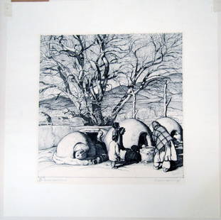 Ernest Martin Hennings Lithograph: Indian Bake Ovens 37 / 100 - 15 1/4" x 14 3/4"