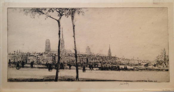 James McBey Etching: Rouen - 8 1/2" x 15 1/2"