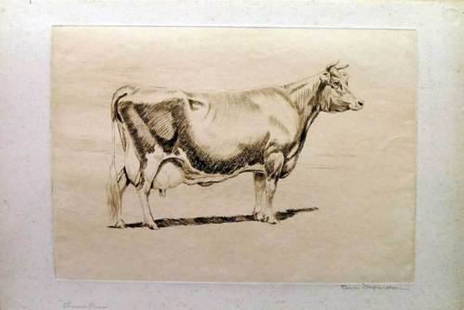 Edwin Megargee Etching: Image of a cow - 12 1/2" x 18 1/2"