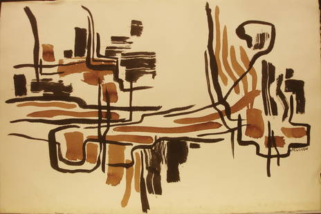 Roger Selchow Watercolor: Abstract. Lines of black and brown colors - 15 x 22 1/4"