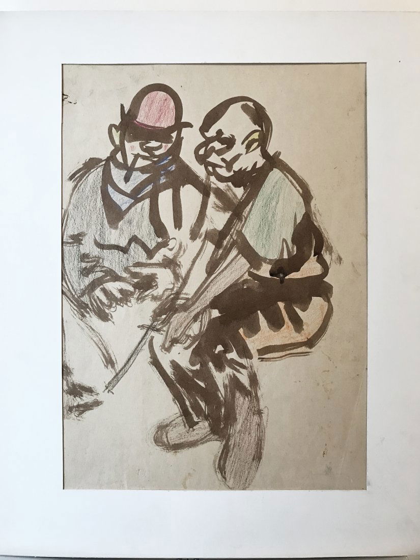 Jack Levine Drawing: Conversation - 16.25" x 12"