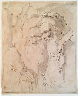 Giovanni Domenico Tiepolo Old Master Drawing (Manner): Taro Elders - 10" x 8"