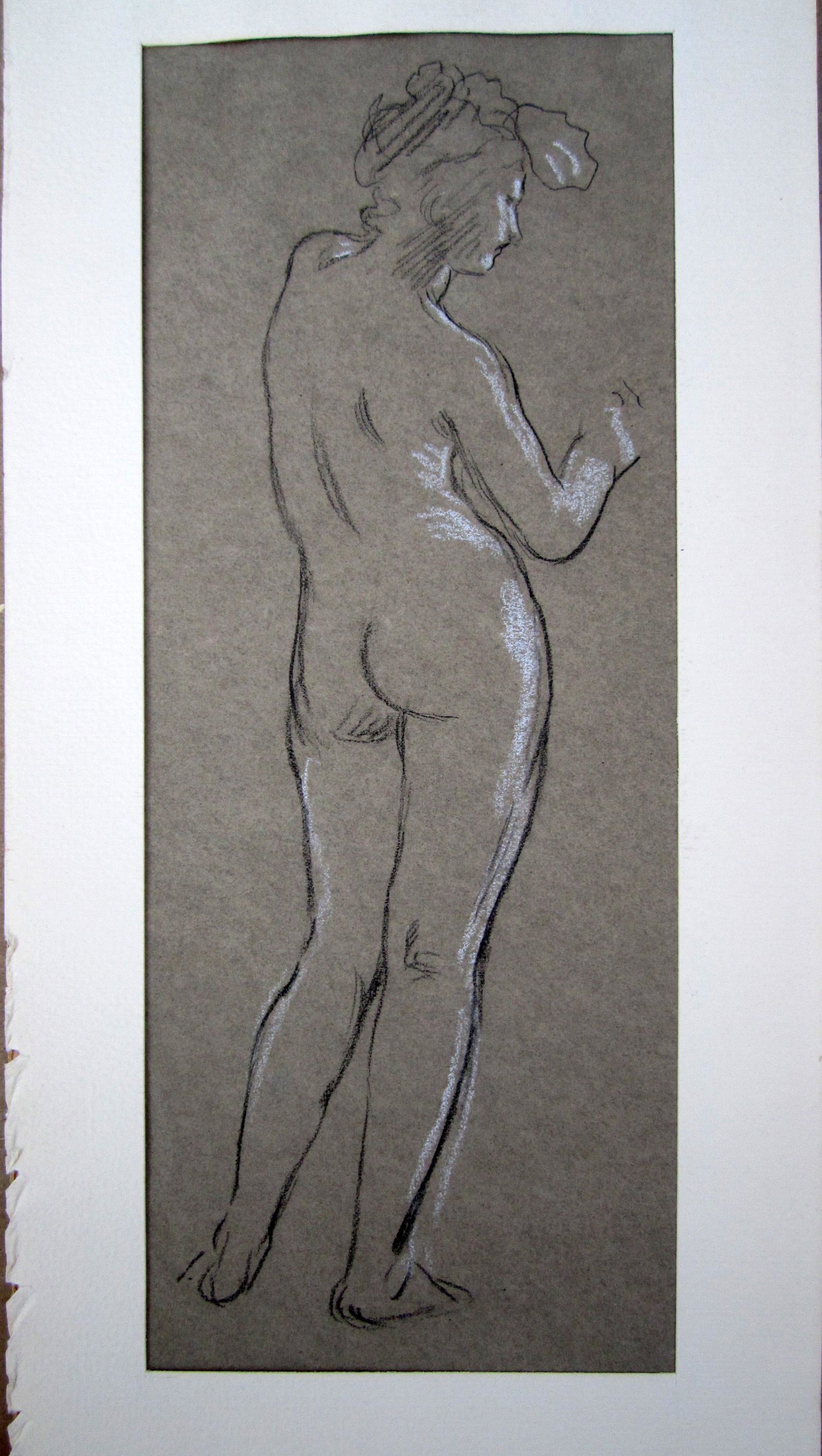 Elihu Vedder Drawing: Standing Nude - 10" x 4 1/2"