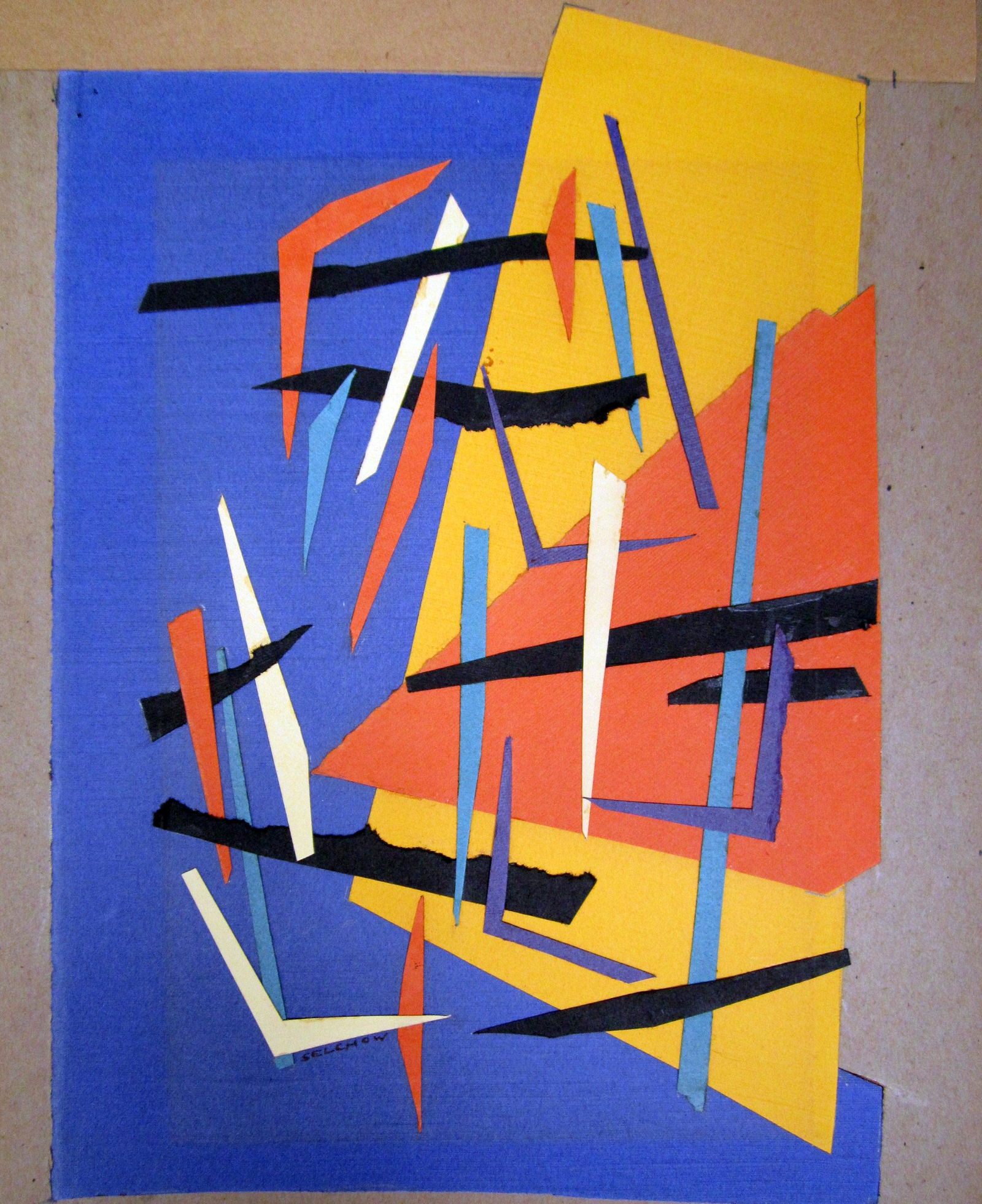 Roger Selchow Mixed Media: Abstract collage in colors. - 13 1/2" x 9 1/2"