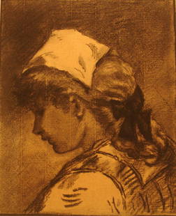 Thomas Couture Drawing: Profile jeun Fille - 10 x 8 1/4"