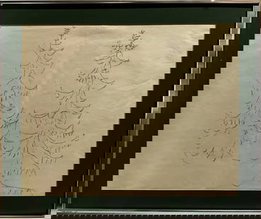 Charles Burchfield Pencil Drawing: Pine trees - frame: 24-1/4" x 20-1/4" | mat window: 16" x 20"