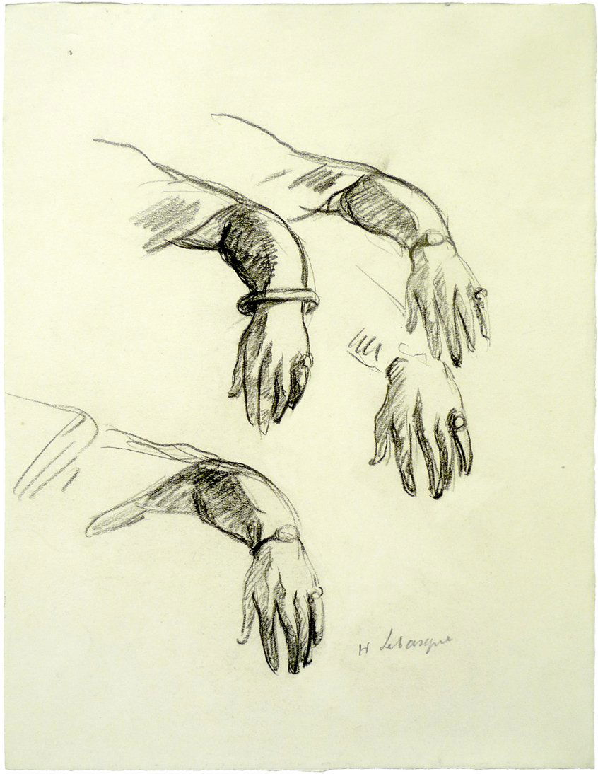 Henri Lebasque (1865 – 1937) - Charcoal on Paper: Artist: Henri Lebasque (1865 – 1937), French Title: Study for a Hand Medium: Charcoal on paper Size: 9" x 6" Signature: Signed "H Lebasque" L/R