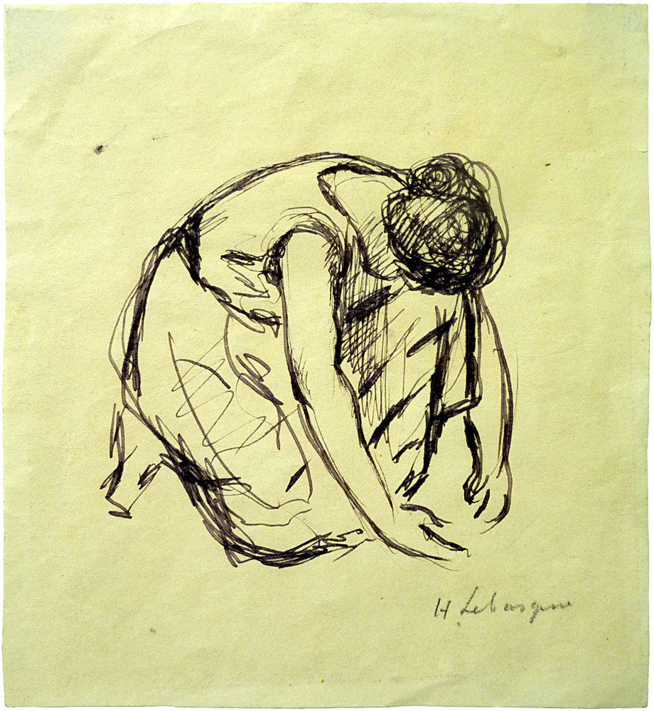 Henri Lebasque (1865 – 1937) - Female Figure: Artist: Henri Lebasque (1865 – 1937), French Title: Female figure bending forward Medium: Watercolor and ink on paper Size: 6" x 5" Signature: Signed in pen "H. Lebasqu