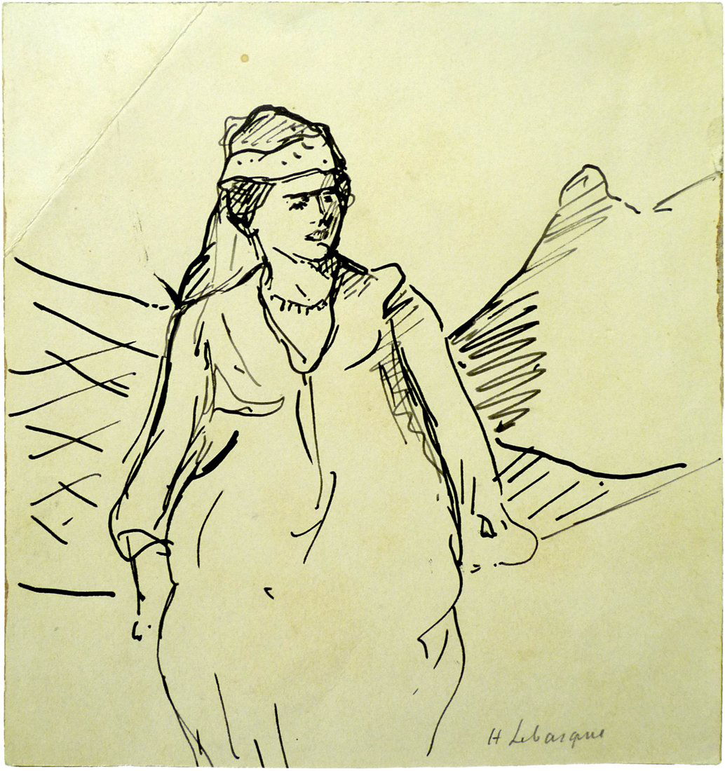 Henri Lebasque (1865 – 1937) - Ink on Paper: Artist: Henri Lebasque (1865 – 1937), French Title: Female in Landscape Medium: Ink drawing on paper Size: 7.25" x 6.25" Signature: Signed "H Lebasque" L/R