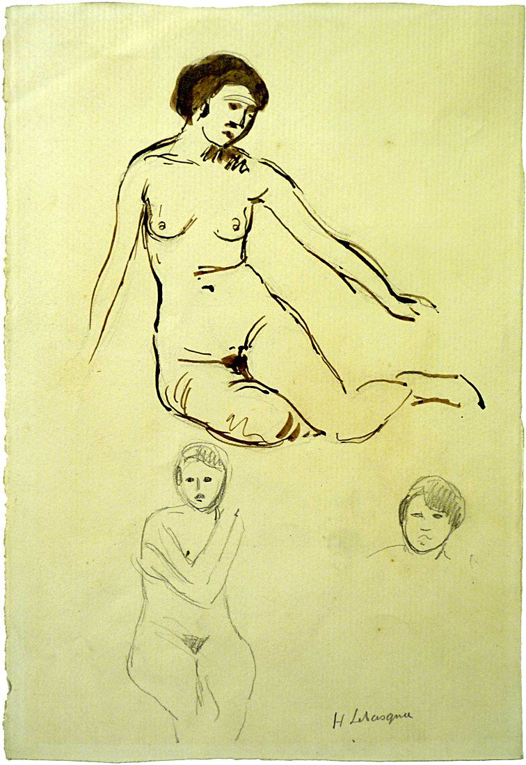 Henri Lebasque (1865 – 1937) - Seated Nude Female: Artist: Henri Lebasque (1865 – 1937), French Title: Seated Nude Female Medium: Ink and pencil drawing on paper Size: 10" x 6" Signature: Signed "H Lebasque" L/R