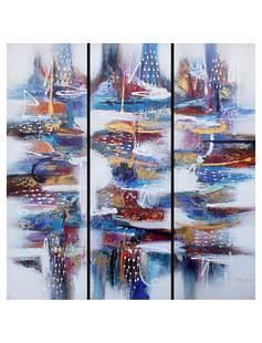 Contemporary painting: Acrylic On Canvas: Contemporary painting: Acrylic On Canvas ARTIST: DARSANA SIZE:30 X 100 cm (3 PIECE) Original - Certified Ref: DAR30X100TR31