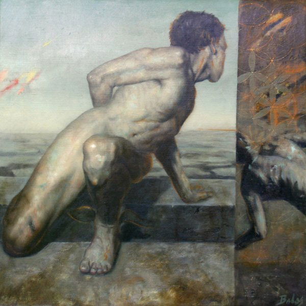 ALEKSANDER BALOS - THE GUARDIAN: Artist: Aleksander Balos, Original oil painting on linen, 20 x 20 inch, year 2005, with COA. Exhibited: Ann Nathan Gallery, Chicago, IL, Morren Gallery, Netherlands. Provenance: Artist Studio, Ann Nat